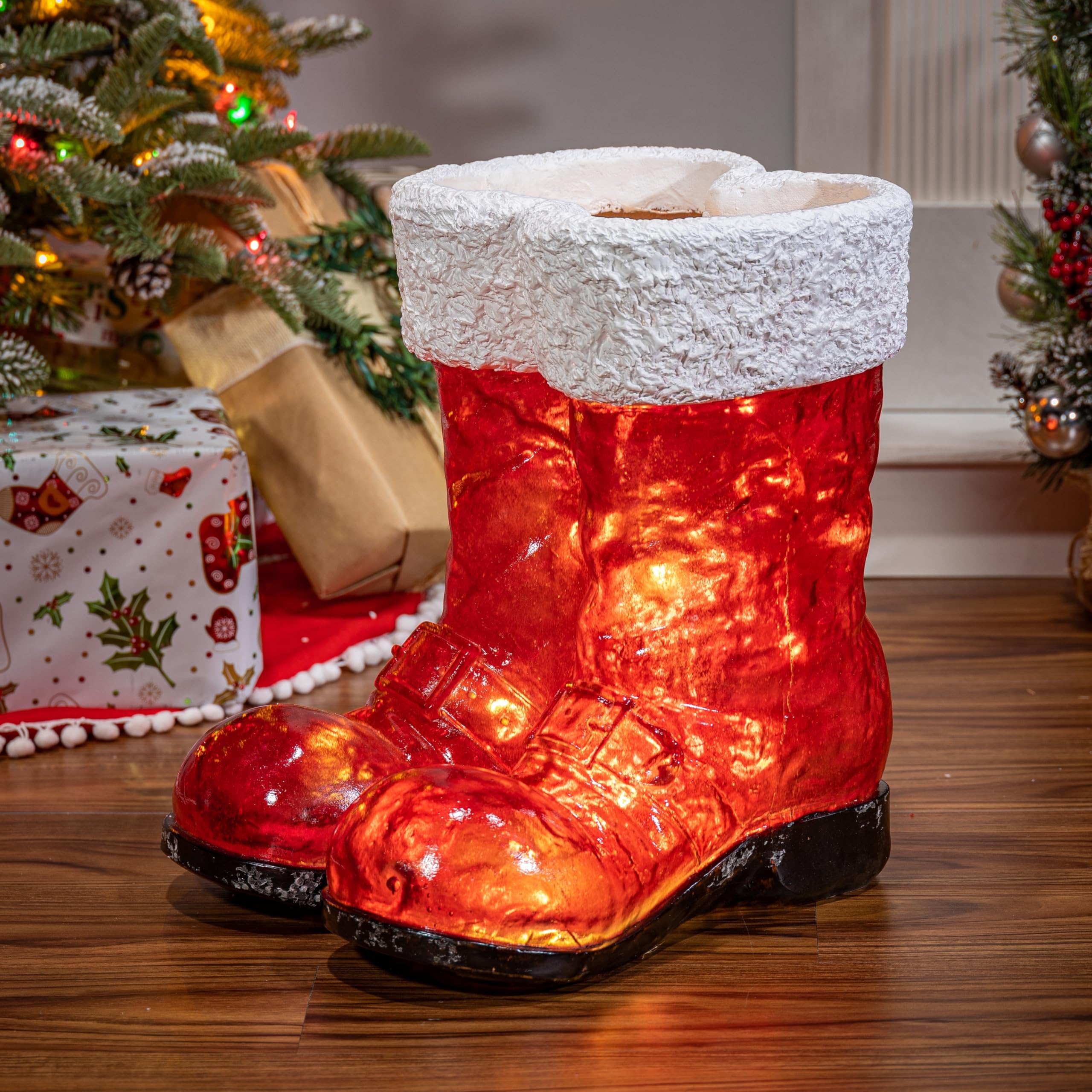 Amazon.com: 16.3 in Lighted Resin Holiday Santa Boots with Lights